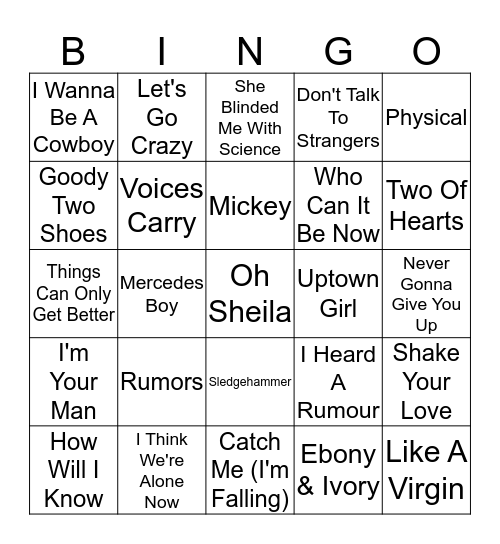 80's Pop Vol. 1 Bingo Card