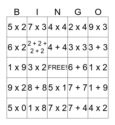 Math Bingo- Addition and Multiplication Bingo Card