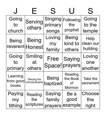 Showing Love for Jesus Christ Bingo Card