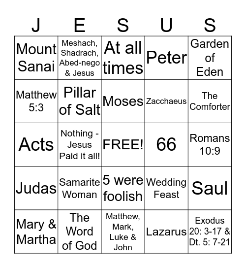 JESUS BINGO Card