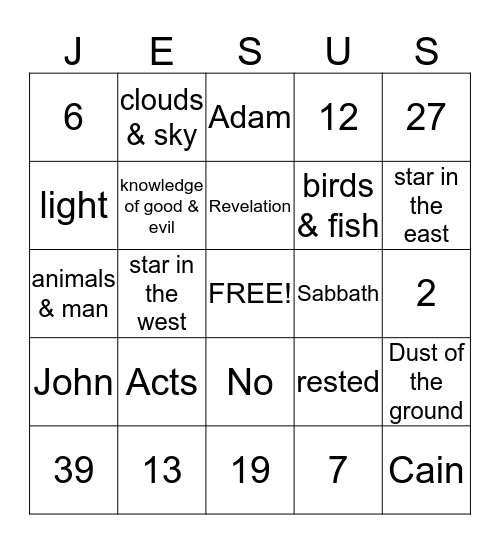 JESUS BINGO Card