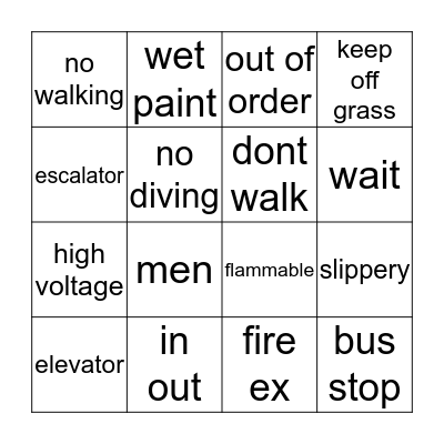 Survival Signs Bingo Card