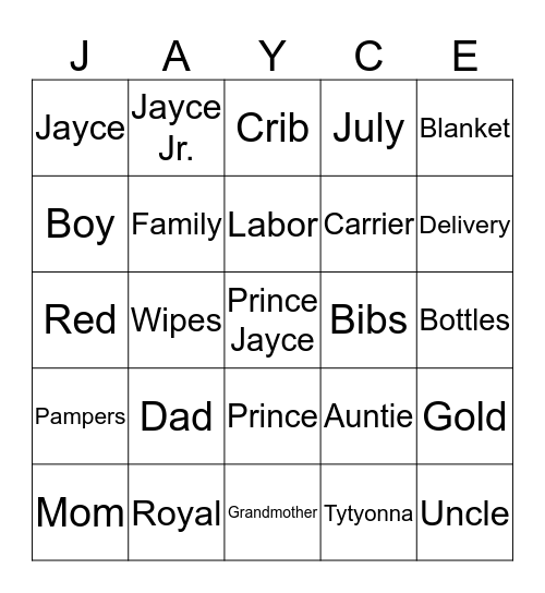 Prince Jayce Bingo Card