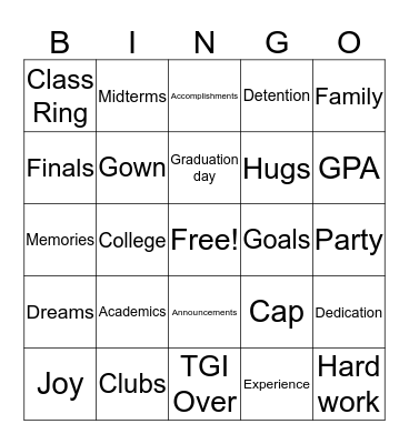 Congrats Grad Zaia B. Bingo Card
