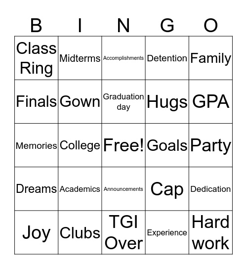 Congrats Grad Zaia B. Bingo Card