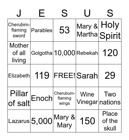 JESUS BINGO Card