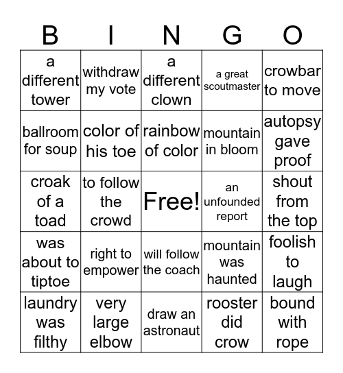 JW Unit 12 Phrases Bingo Card