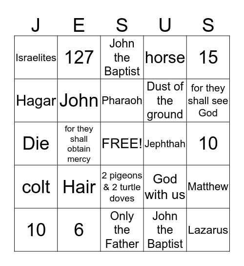 JESUS BINGO Card