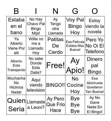 Mom's Bingo Game! Bingo Card