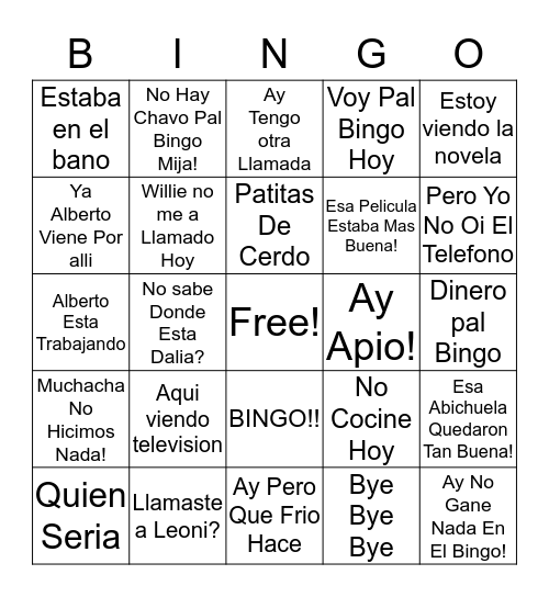 Mom's Bingo Game! Bingo Card