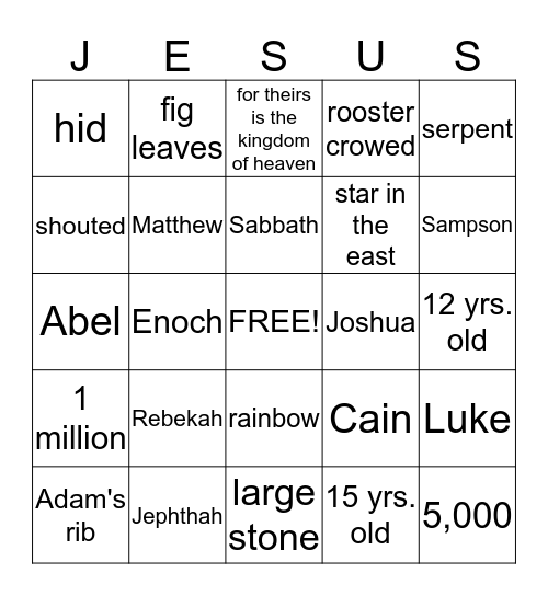 JESUS BINGO Card