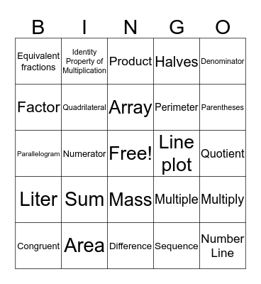 MATH VOCABULARY Bingo Card