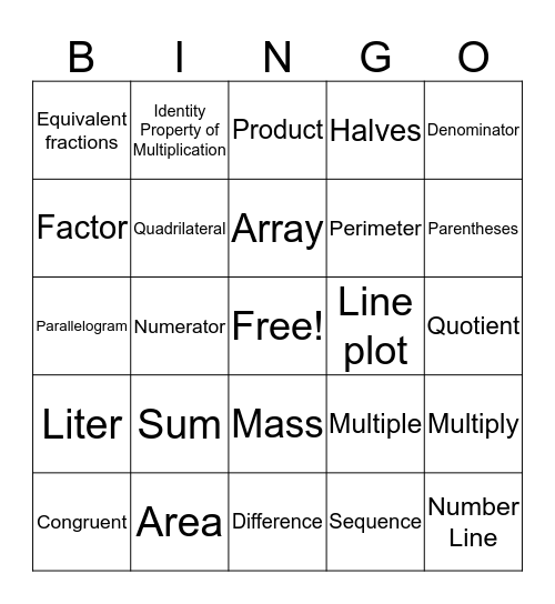 MATH VOCABULARY Bingo Card