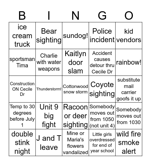 SPRING BINGO CARD 1 Bingo Card