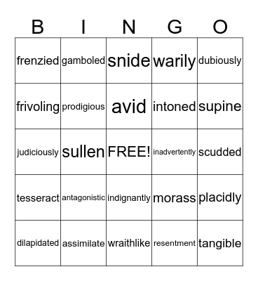 Vocabulary Bingo Card