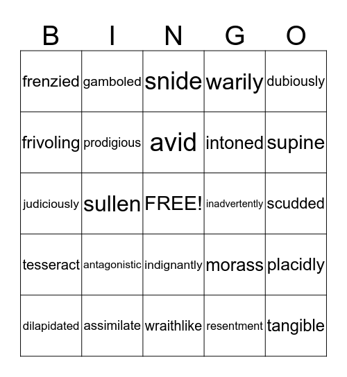 Vocabulary Bingo Card