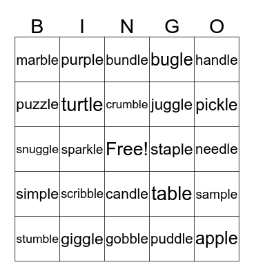 ____ le Bingo Card