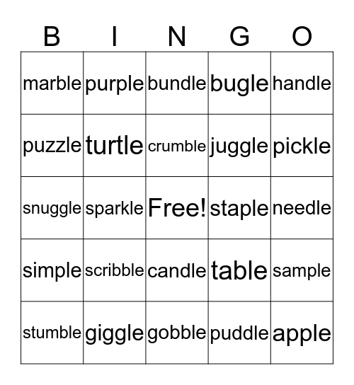 ____ le Bingo Card