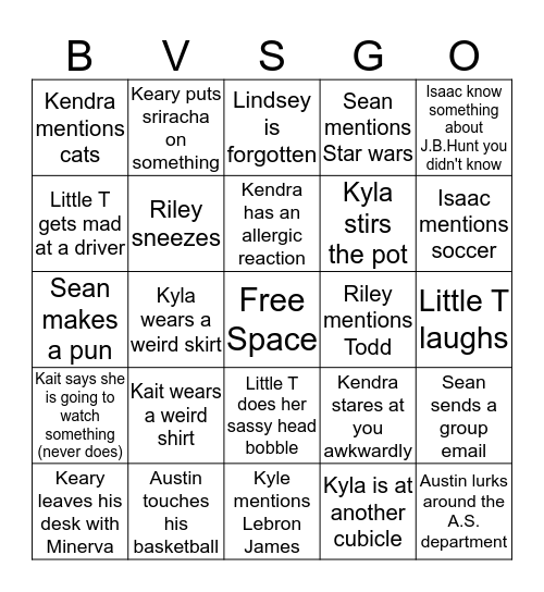 Co-worker B.V.S.Go Bingo Card