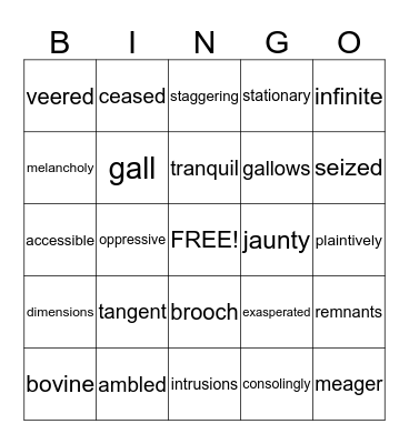 Vocabulary Bingo Card