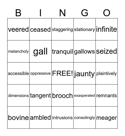 Vocabulary Bingo Card