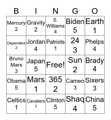 Test Bingo Card