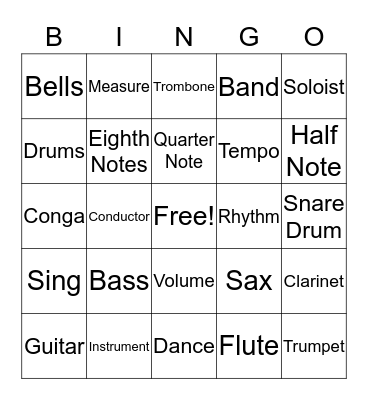 Musical Bingo Card