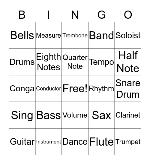 Musical Bingo Card