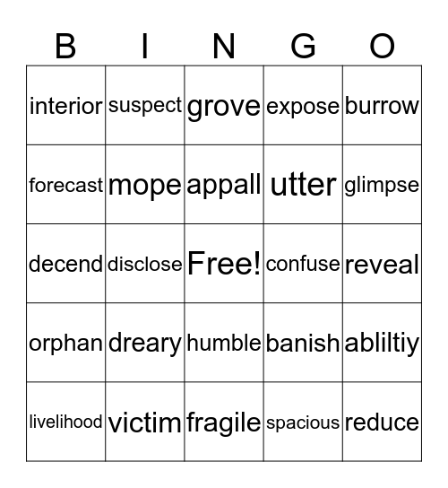 Wordly Wise  Bingo Card