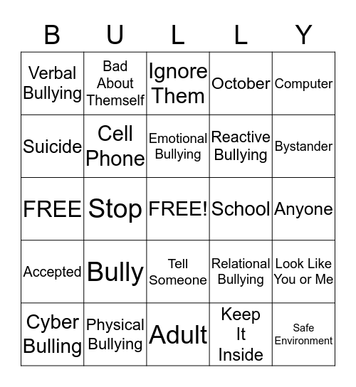 BULLY Bingo Card