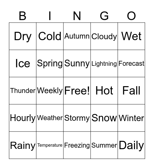ESL Weather Bingo Card