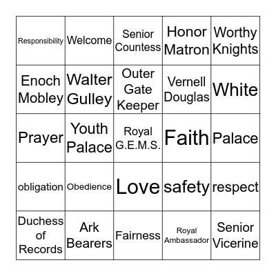 Royal G.E.M.S. Bingo Card