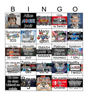 Nintendo Direct Bingo ki fé plez Bingo Card