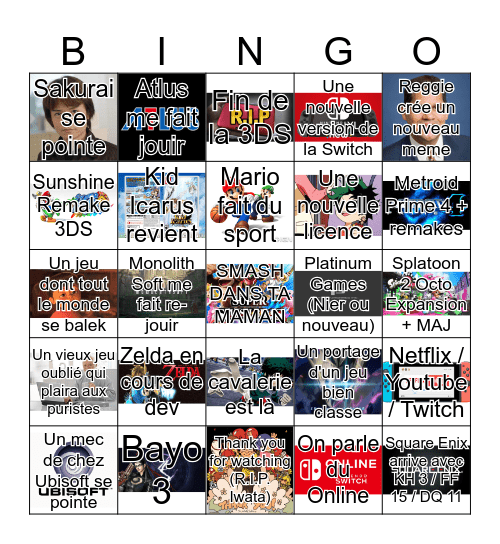 Nintendo Direct Bingo ki fé plez Bingo Card