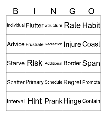 Vocabulary Bingo Card