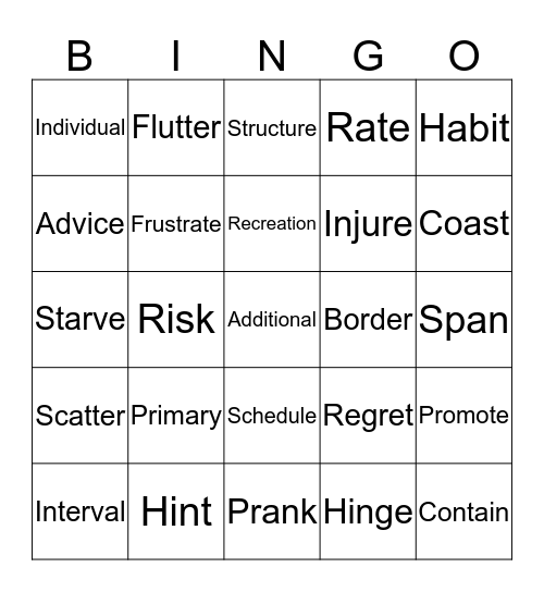 Vocabulary Bingo Card