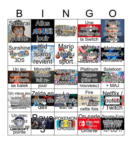 Nintendo Direct Bingo ki fé plez Bingo Card