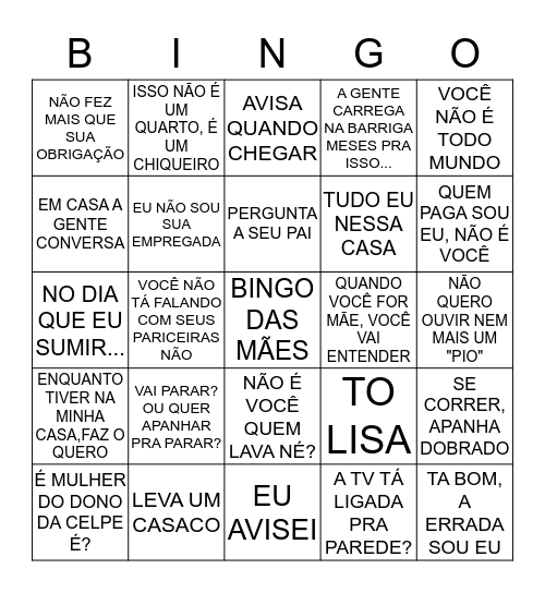 BINGO DAS MÃES Bingo Card