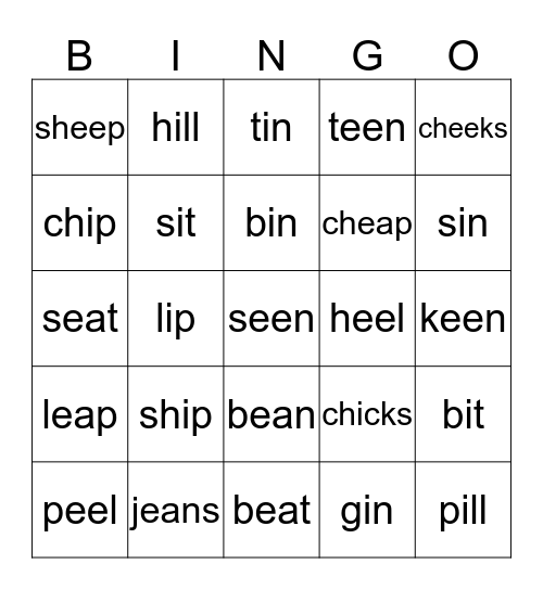 /i/ or /i:/ bingo Card