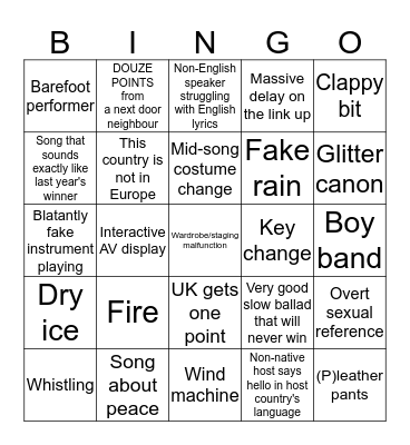 Eurovision Bingo Card