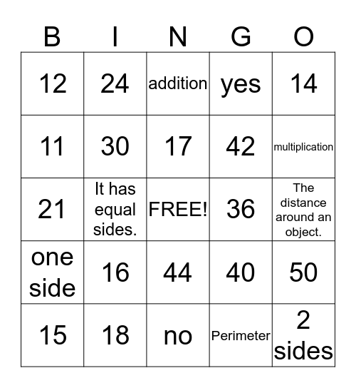 Perimeter Bingo Card