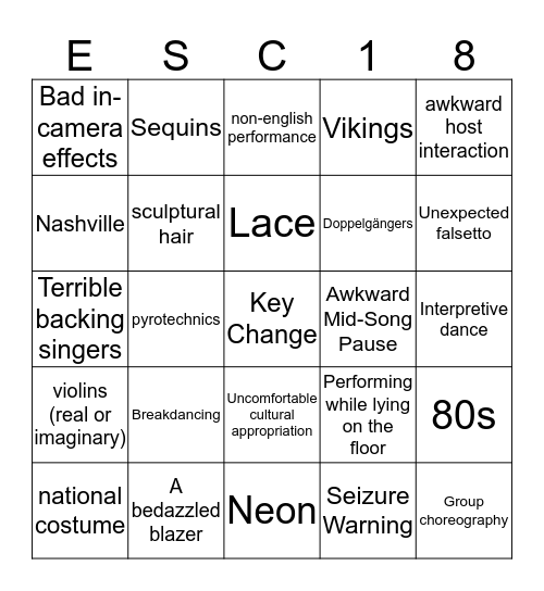 ESC 18 Bingo Card