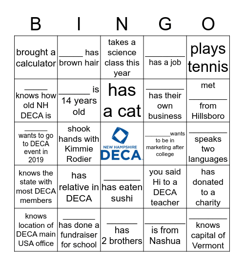 Middle School DECA Bingo Card