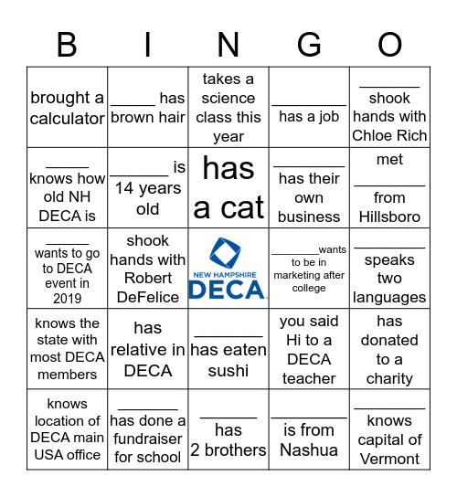 Middle School DECA Bingo Card