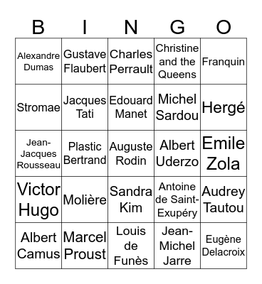 La culture française Bingo Card