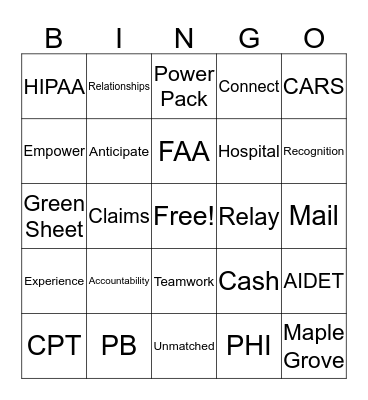 North Memorial Bingo Card