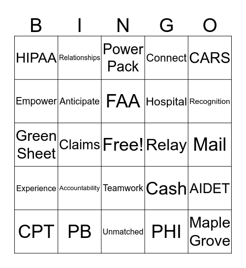 North Memorial Bingo Card