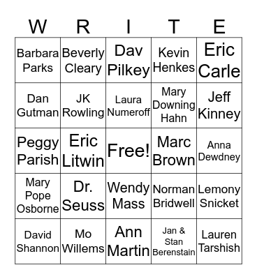 Author Bingo Card