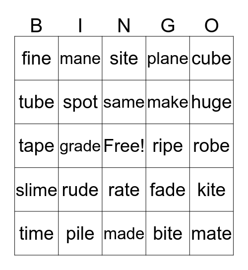 Long Vowel Bingo Card