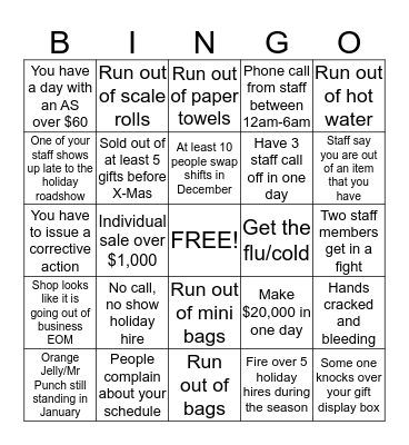 Holiday Manager  Bingo Card